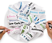 A plate full of strips of paper that have healthy words printed on them. - Copyright – Stock Photo / Register Mark