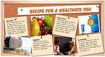 Bulletine board with healthy tips pinned to it. - Copyright – Stock Photo / Register Mark