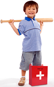 Kid with baseball bat safety - Copyright – Stock Photo / Register Mark