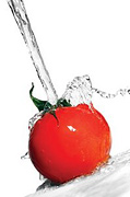 Tomato being cleaned by water. - Copyright – Stock Photo / Register Mark
