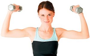 Young woman curling two barbells. - Copyright – Stock Photo / Register Mark