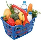 Grocery store basket full of healthy food. - Copyright – Stock Photo / Register Mark